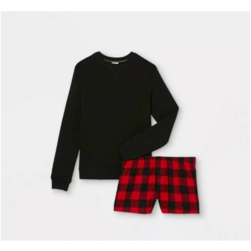 Women's Red Black Check 3pc Backpack and Pajama short Set Loungewear NEW